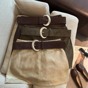 2026 Autumn Winter Faux Suede High Waist Mini Skirt A-Line Bodycon Skirt for Women with Belt
