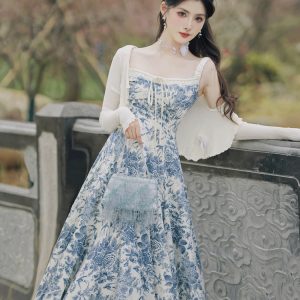 New Chinese Style Floral Slip Dress Set