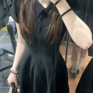Plus Size Black Polo Neck A-Line Puff Dress