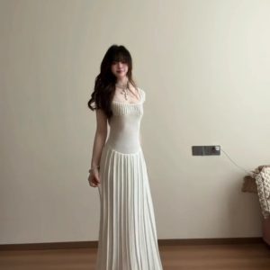 Ranwear Muse Goddess Textured Handmade Beaded Spliced Pleated A-Line Flowing Maxi Dress
